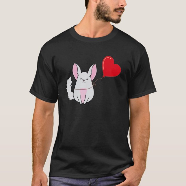 Chinchilla With Heart Balloon Valentines Day Love  T Shirt (Framsida)