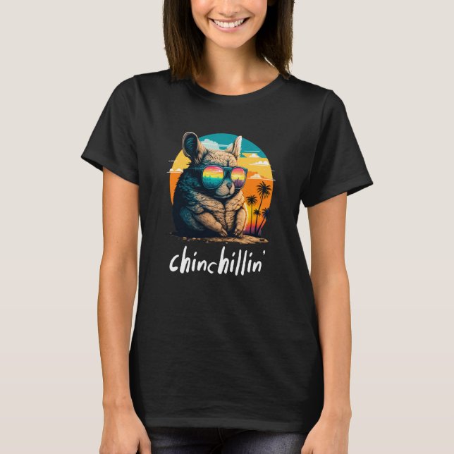 Chinchillin' Retro Groovy Chinchilla  4 T Shirt (Framsida)