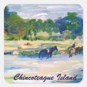 Chincoteague Island Horse Painting Sticker Fyrkantigt Klistermärke