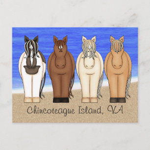 Chincoteague Island VA Ponies vid Beach Horse Vykort