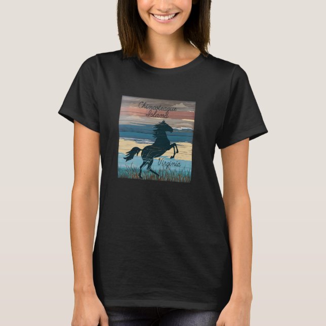 Chincoteague Island VA Vild Horses Nautical Coasta T Shirt (Framsida)