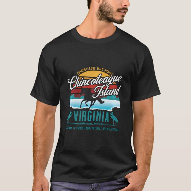 Chincoteague Island Virginia Vild Ponies Retro Sol T Shirt (Framsida)