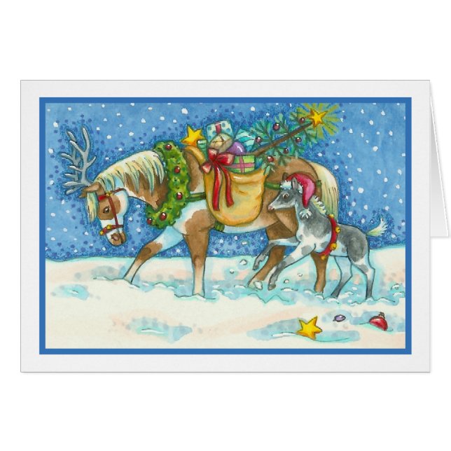 CHINCOTEAGUE PONIES CHRISTMAS GREETING CARD Blank OBS Kort (Framsidan Horizontal)