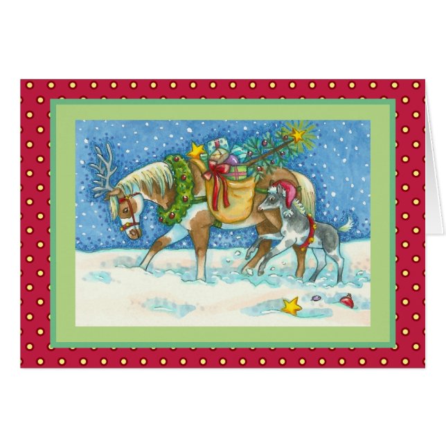 CHINCOTEAGUE PONIES CHRISTMAS GREETING CARD Verse Hälsningskort (Framsidan Horizontal)