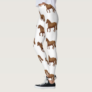 Chincoteague Pony Brun Akvarellmålning Häst Leggings