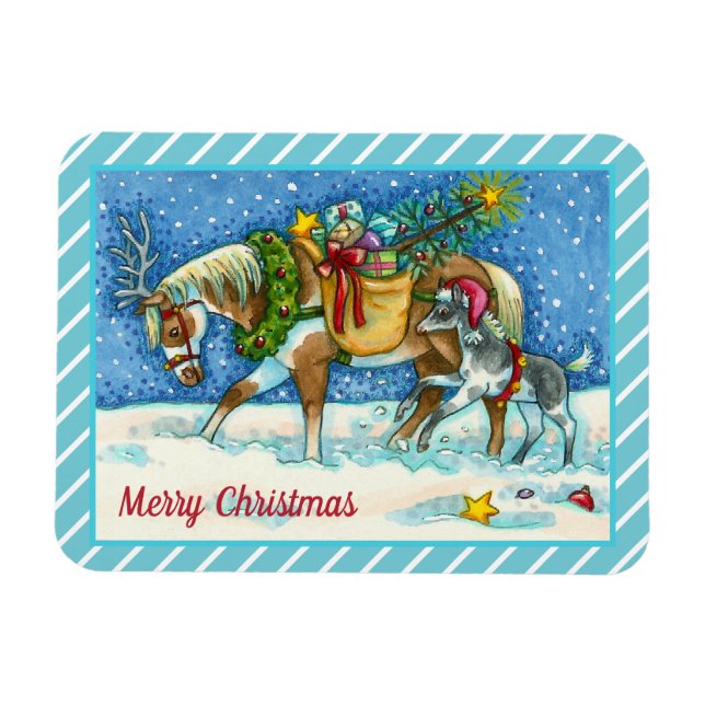 CHINCOTEAGUE PONY, HELGDAG CHRISTMAS HORSE MAGNET (Horisontell)