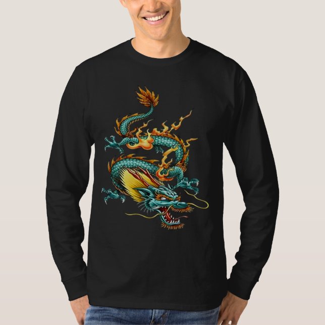 Chinese Ambitious Fire Dragon Mythical Creature  T Shirt (Framsida)