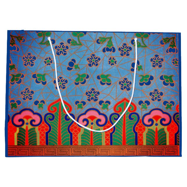 CHINESE BLOMMÖNSTER GIFT BAG BLOMMIGT BLUE ROSA (Baksidan)