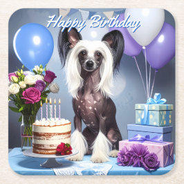 Chinese Crested Birthday Underlägg Papper Kvadrat