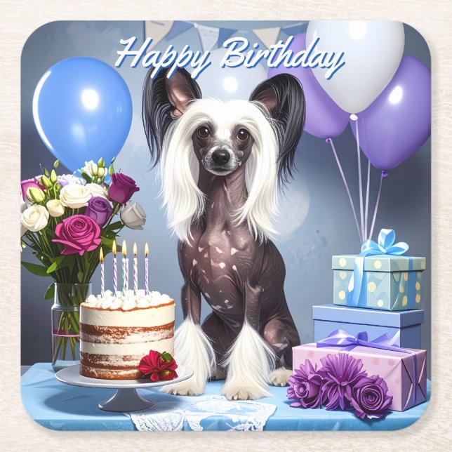 Chinese Crested Birthday Underlägg Papper Kvadrat (Framsidan)