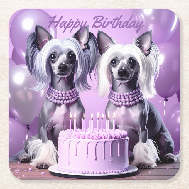 Chinese Crested Birthday Underlägg Papper Kvadrat (Framsidan)