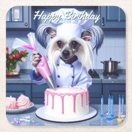 Chinese Crested Birthday Underlägg Papper Kvadrat