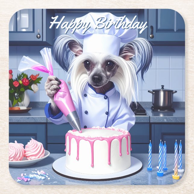 Chinese Crested Birthday Underlägg Papper Kvadrat (Framsidan)
