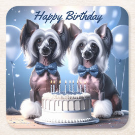 Chinese Crested Birthday Underlägg Papper Kvadrat