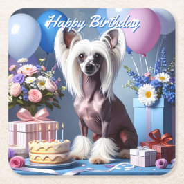 Chinese Crested Birthday Underlägg Papper Kvadrat