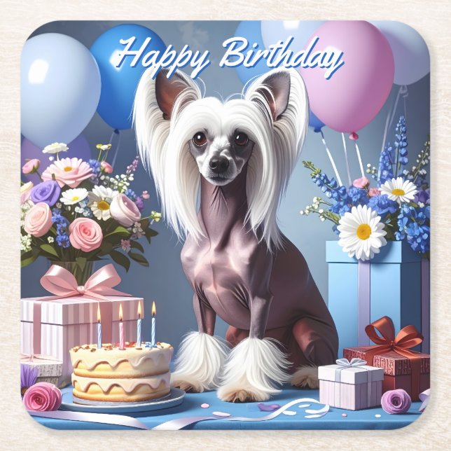 Chinese Crested Birthday Underlägg Papper Kvadrat (Framsidan)