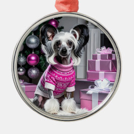 Chinese Crested Christmas Julgransprydnad Metall