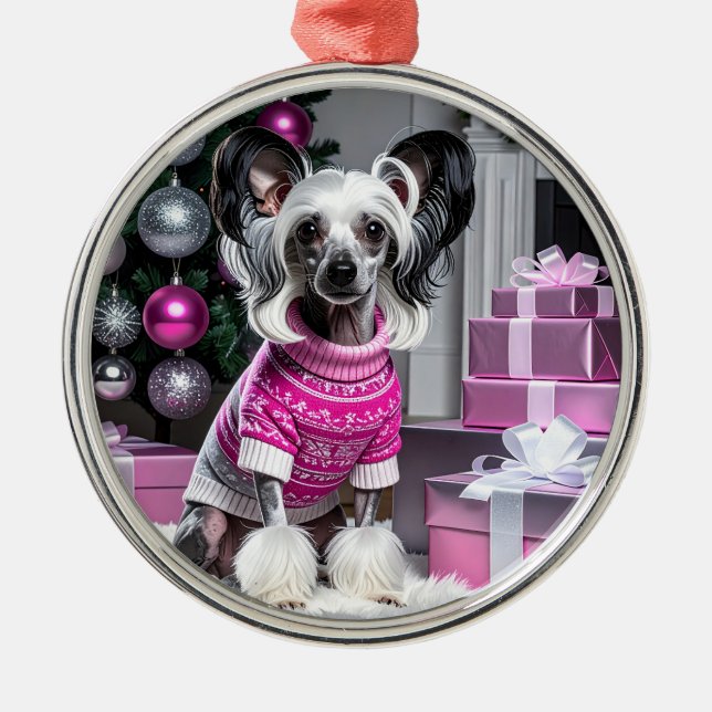 Chinese Crested Christmas Julgransprydnad Metall (Framsidan)