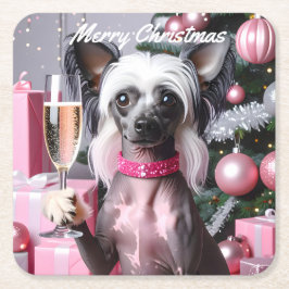 Chinese Crested Christmas Underlägg Papper Kvadrat