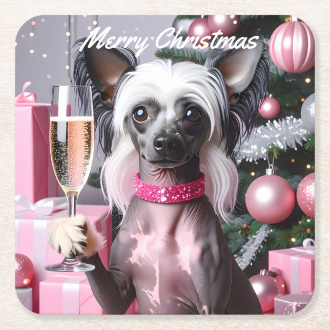 Chinese Crested Christmas Underlägg Papper Kvadrat (Framsidan)
