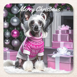 Chinese Crested Christmas Underlägg Papper Kvadrat
