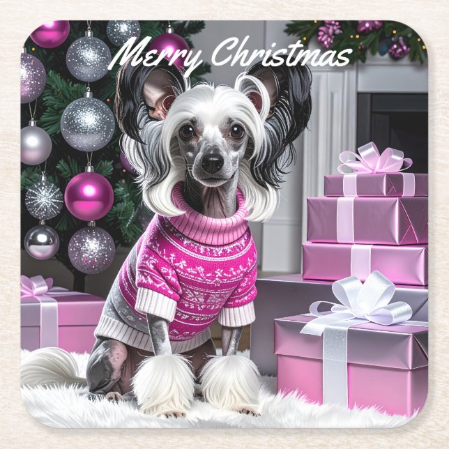 Chinese Crested Christmas Underlägg Papper Kvadrat (Framsidan)