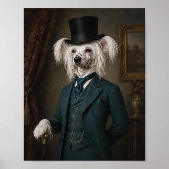 Chinese Crested Dog Portrait Print, Victorian Gent Poster (Framsidan)