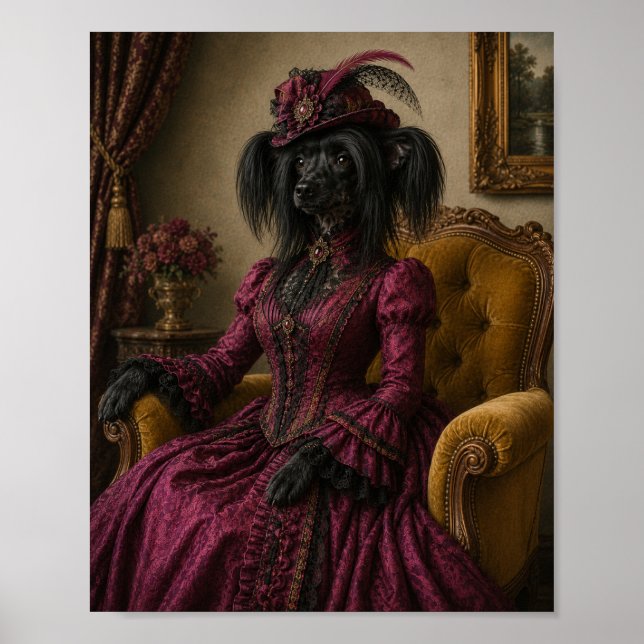 Chinese Crested Dog Portrait Print, Victorian Lady Poster (Framsidan)