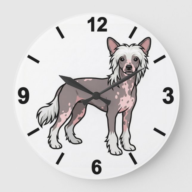Chinese Crested Dog Wall Clock Unique Pet Decor Stor Klocka (Framsida)