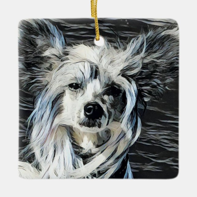 Chinese Crested Julgransprydnad Keramik (Framsida)