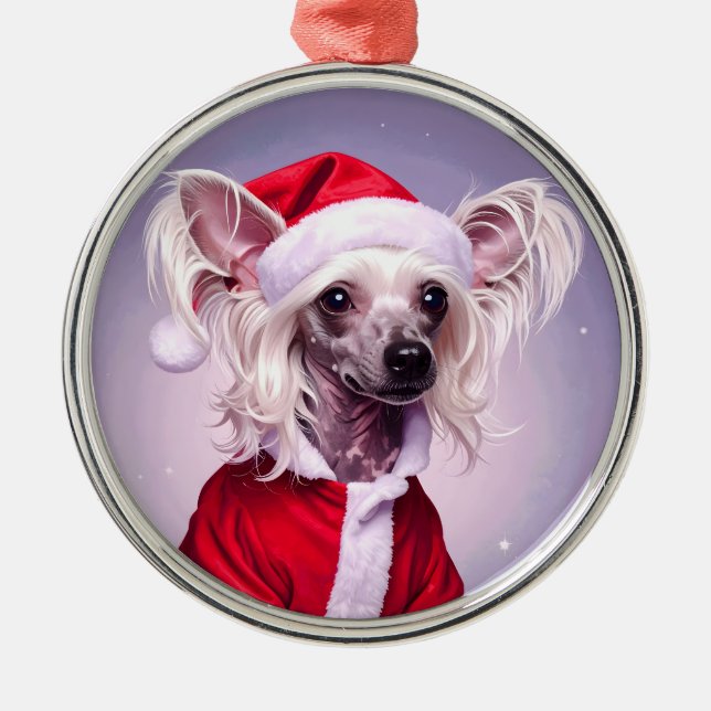Chinese Crested Santa Christmas Julgransprydnad Metall (Framsidan)