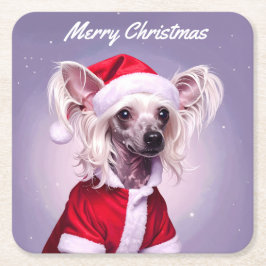 Chinese Crested Santa Christmas Underlägg Papper Kvadrat