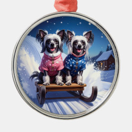Chinese Crested Sled Ride Christmas Julgransprydnad Metall