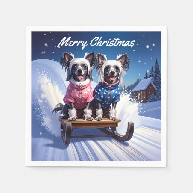 Chinese Crested Sled Ride Christmas Pappersservett (Framsidan)