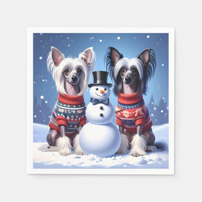 Chinese Crested & Snowman Pappersservett (Framsidan)