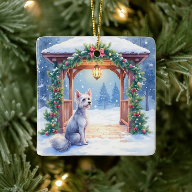 Chinese Crested Snowy Gazebo Christmas Art Julgransprydnad Keramik (Träd)