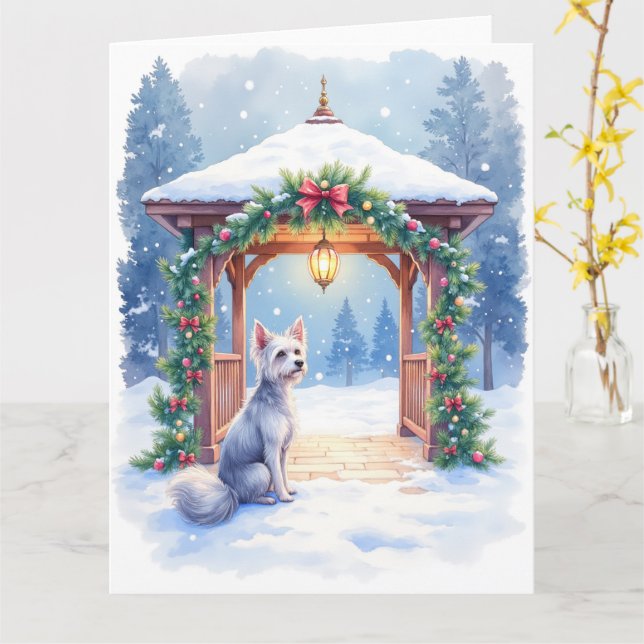 Chinese Crested Snowy Gazebo Christmas Art Kort (Gul blomma)