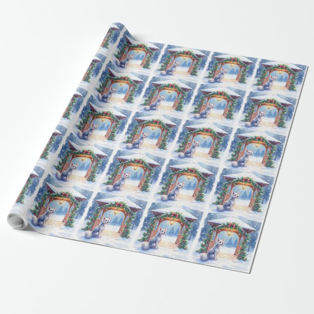 Chinese Crested Snowy Gazebo Christmas Art Presentpapper (Utrullad)