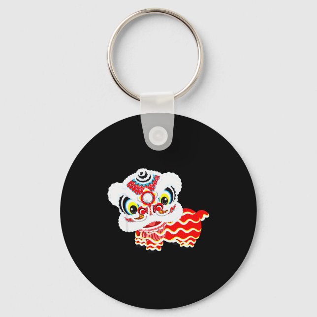Chinese Cute Traditional Dancing Lion Art Happy Ne Nyckelring (Framsida)