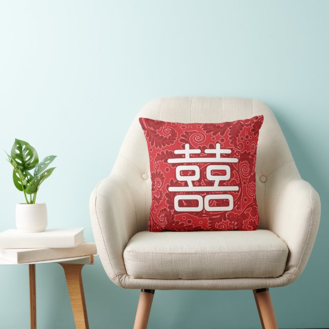 Chinese "Double Happiness" Wedding Throw Pillow Kudde (Stol)