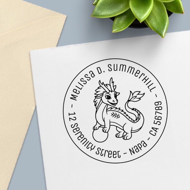 Chinese Dragon Round Address Självfärgande Stämpel (Skapare uppladdad)