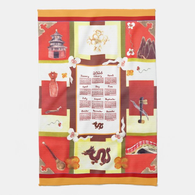 Chinese Favorites 2026 Calendar Fabric Font Kökshandduk (Vertikal)
