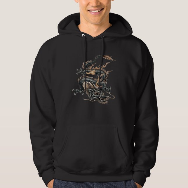 Chinese Fire Dragon In Light Gray And Caramel Yell Hoodie (Framsida)