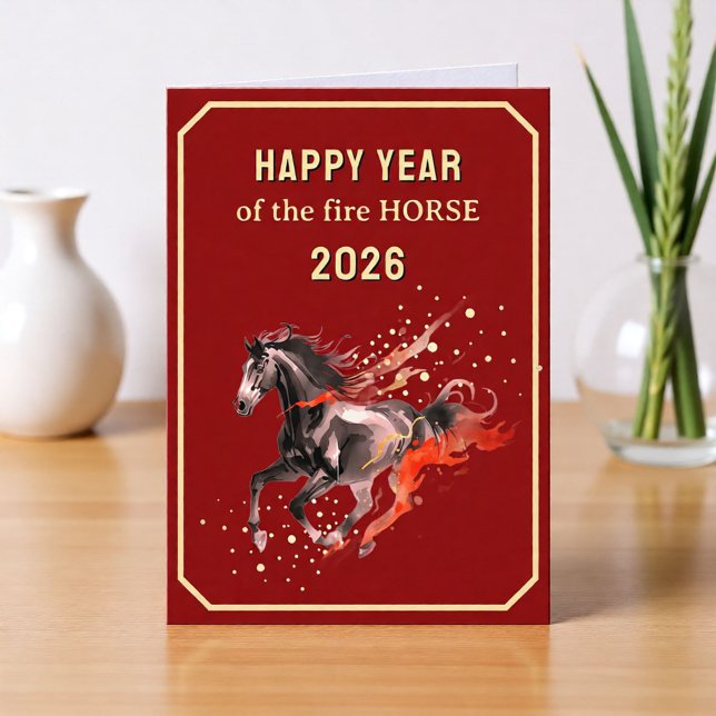 Chinese Happy Year of the Fire Horse 2026  Helgkort (Skapare uppladdad)