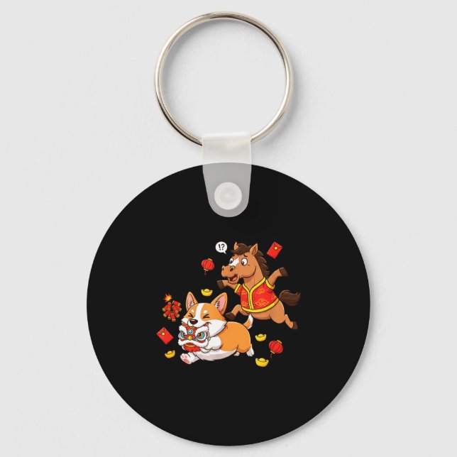 Chinese Horse Corgi Funny Kids Mens Womens Happy N Nyckelring (Framsida)