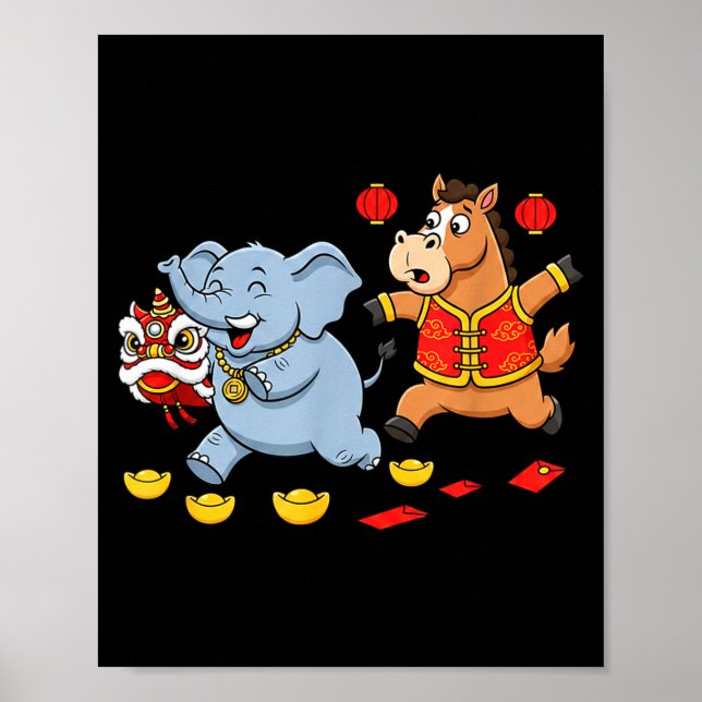 Chinese Horse Elephant Funny Kids Mens Womens Happ Poster (Framsidan)