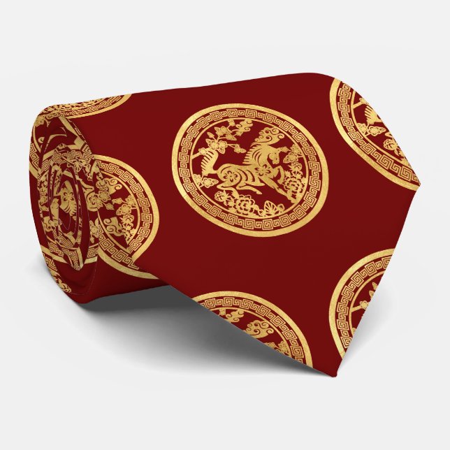 Chinese Horse gold paper-cut style red Tie Slips (Rullad)