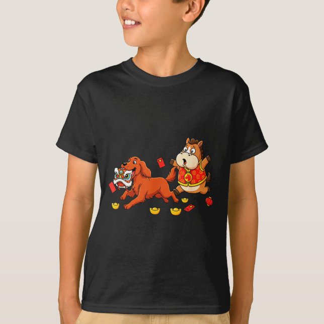 Chinese Horse Irish Setter Kids Mens Womens Happy  T Shirt (Framsida)