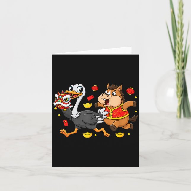 Chinese Horse Ostrich Funny Kids Mens Womens Happy Kort (Framsida)