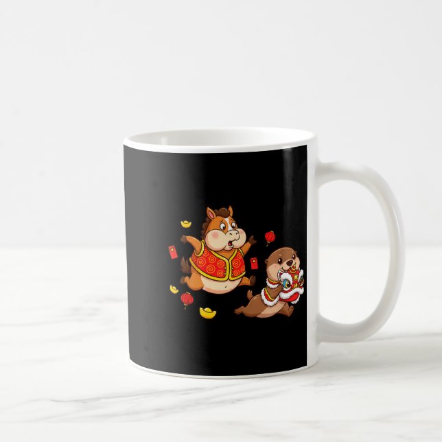 Chinese Horse Otter Funny Kids Mens Womens Happy N Kaffemugg (Höger)